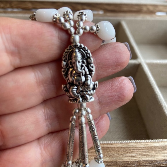 Double string layered Opals sterling silver statement long necklace - Picture 2 of 11